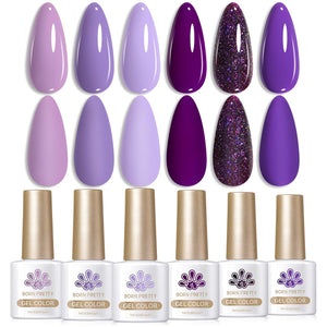 6 Colors Purple Gel Polish Set S08 Lavender Mist 7ml Gel Nail Polish BORN PRETTY 