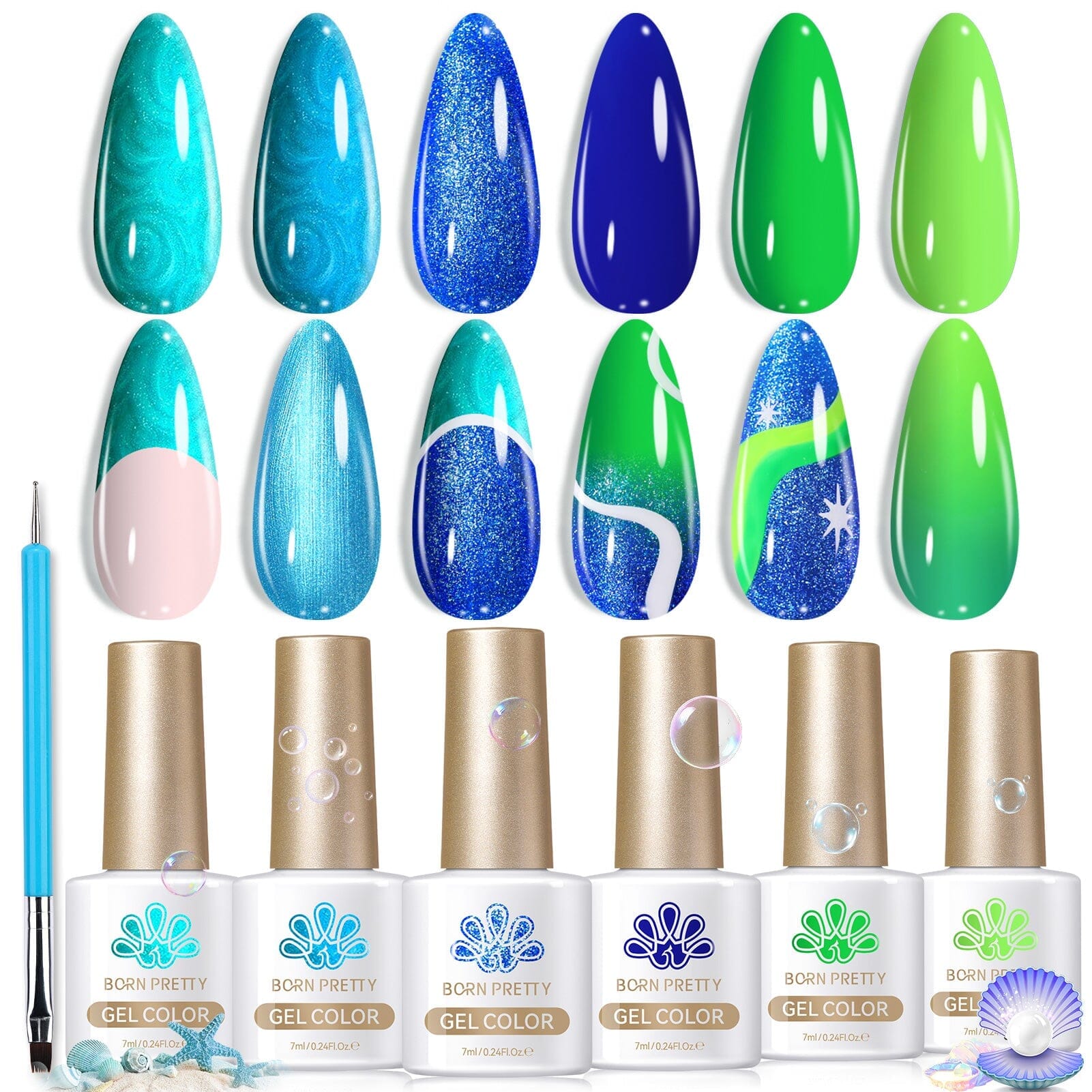 🎁 6 Colors Pearl Thread Swirl Gel Set T03 Fairy Snail 7ml (100% off) BORN PRETTY 