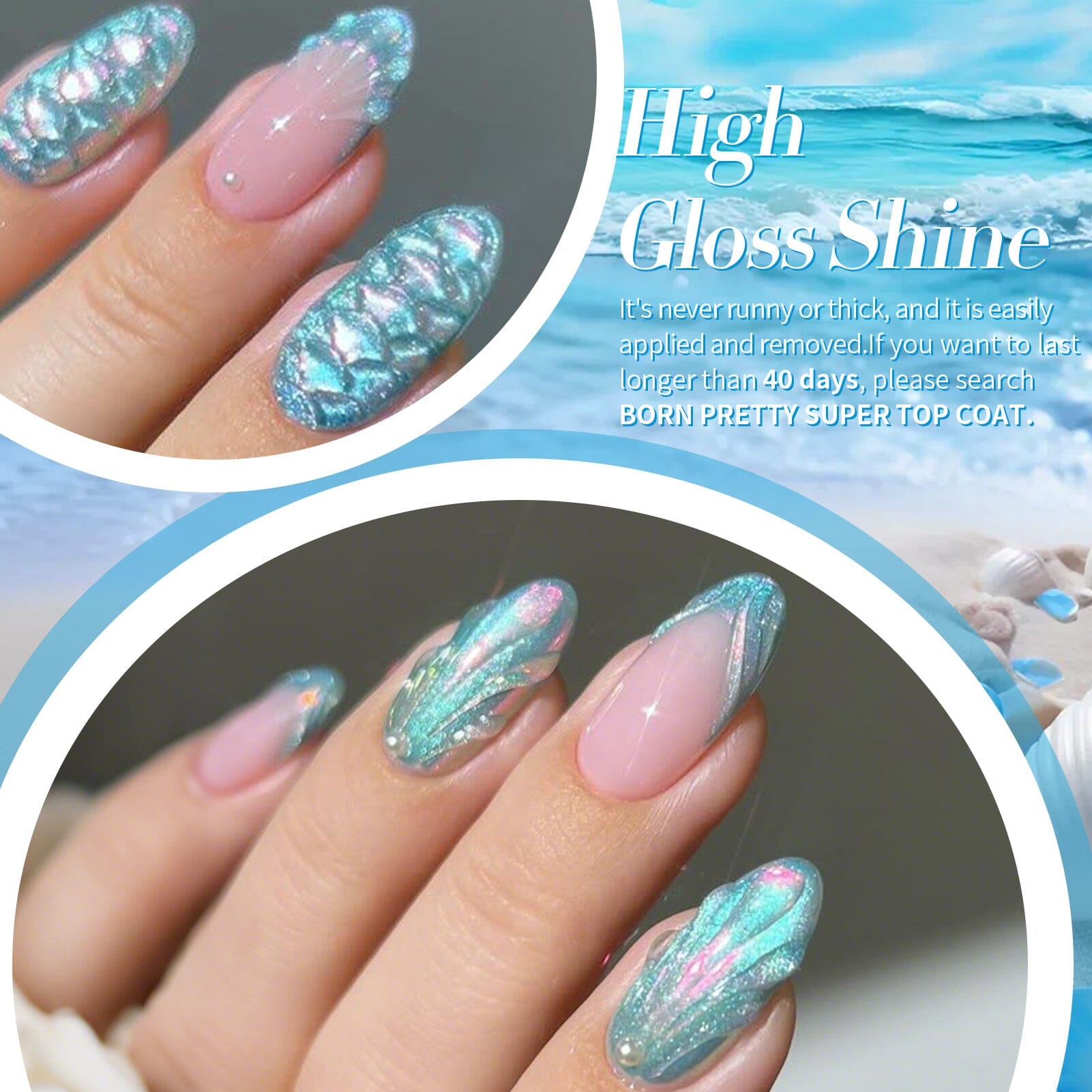 6 Colors Blue Green Threaded Gel Polish Set T03 Fairy Snail 7ml Gel Nail Polish BORN PRETTY 