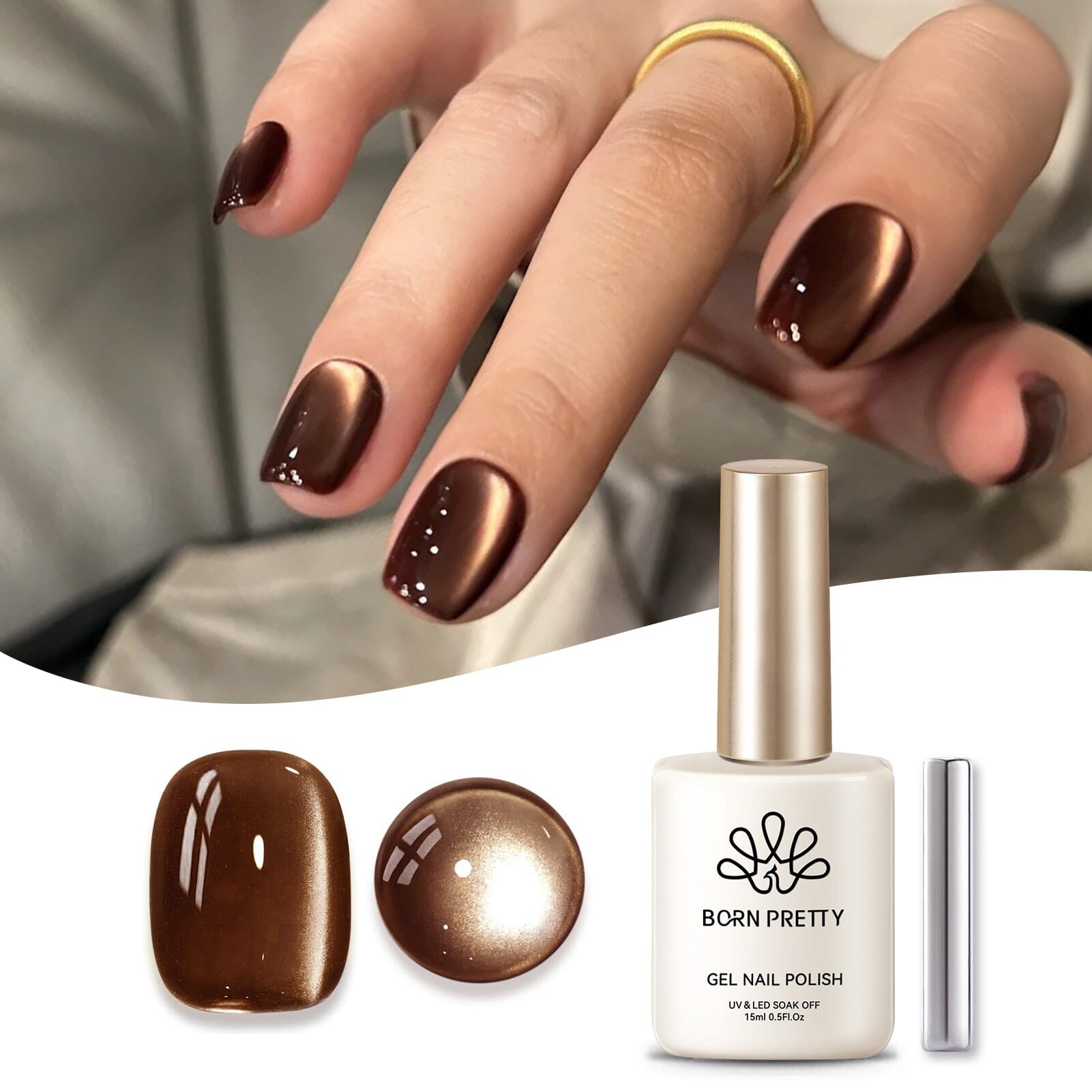 Brown Water Light Cat Magnetic Gel Polish AW03 15ml Gel Nail Polish BORN PRETTY 