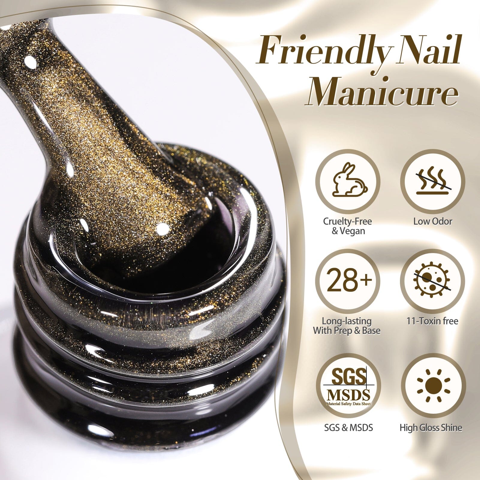 Black Gold Glass Cat Magnetic Gel Polish 15ml Gel Nail Polish BORN PRETTY 