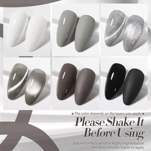 6 Colors Grey Colors Gel Polish Set S09 Steel Symphony 7ml Gel Nail Polish BORN PRETTY 
