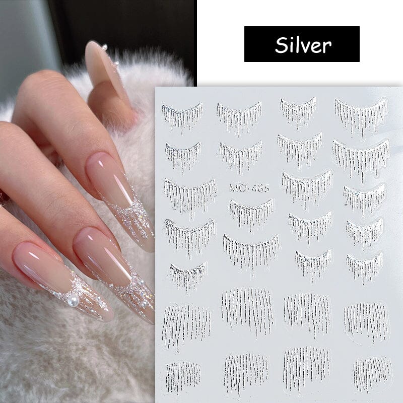Gold Silver Tassels French 3D Nail Sticker Nail Decoration No Brand MO-485 (Silver) 