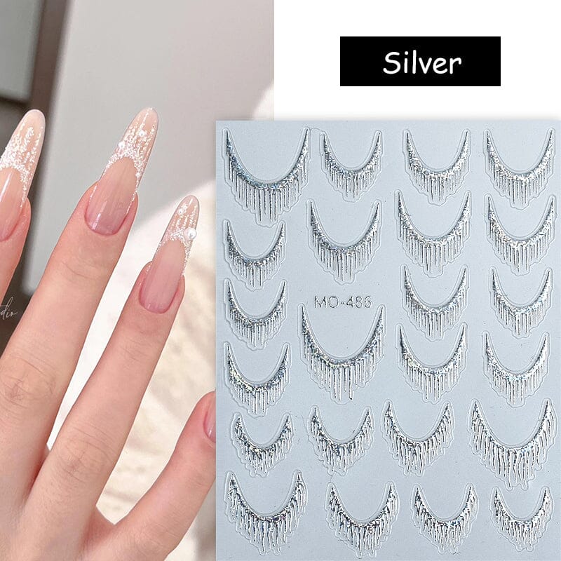 Gold Silver Tassels French 3D Nail Sticker Nail Decoration No Brand MO-486 (Silver) 