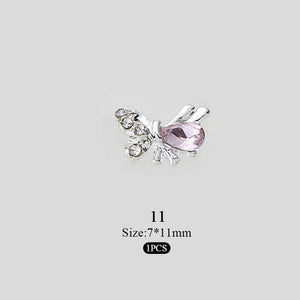 Pink Butterfly Rhinestones Alloy 3D Nail Decoration #11 Nail Decoration No Brand 