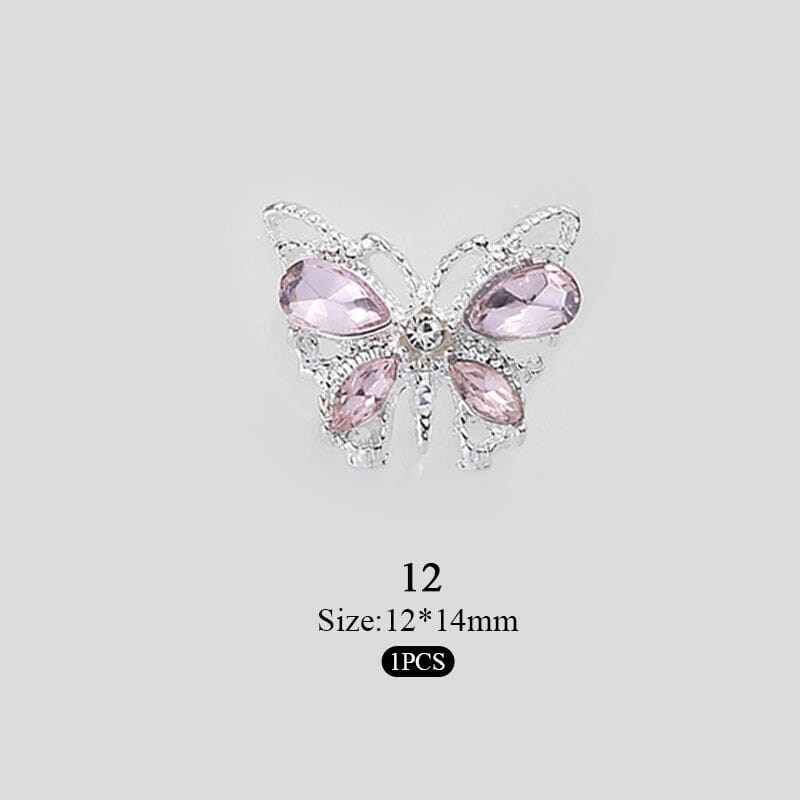 Pink Butterfly Rhinestones Alloy 3D Nail Decoration #12 Nail Decoration No Brand 