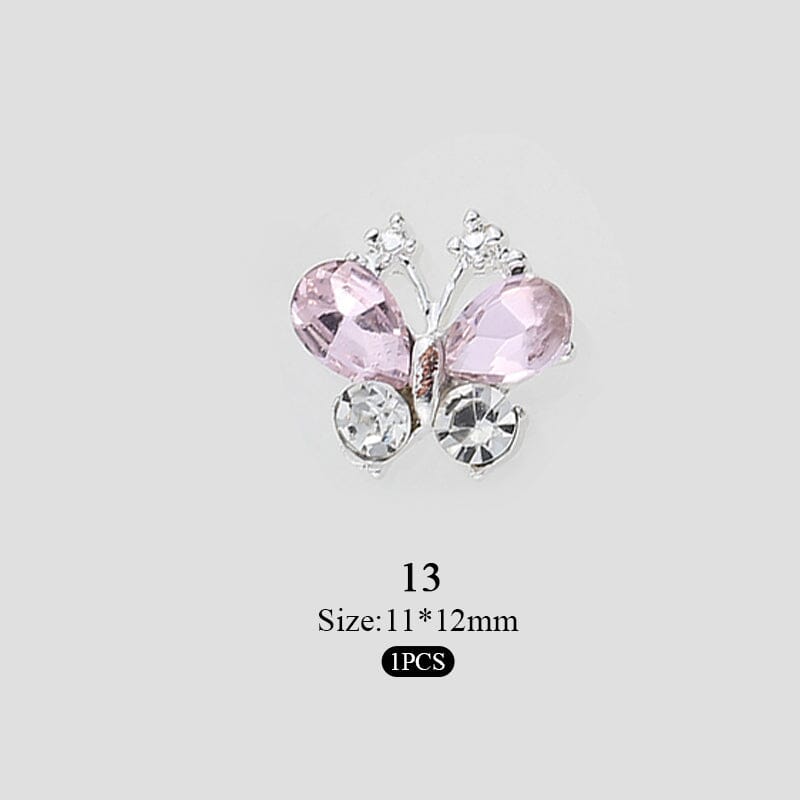 Pink Butterfly Rhinestones Alloy 3D Nail Decoration #13 Nail Decoration No Brand 