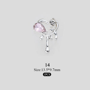 Pink Teardrop Heart Rhinestones Alloy 3D Nail Decoration #14 Nail Decoration No Brand 