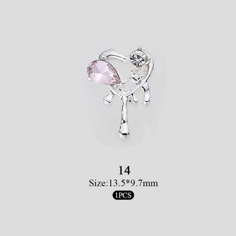 Pink Teardrop Heart Rhinestones Alloy 3D Nail Decoration #14 Nail Decoration No Brand 
