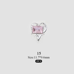 Pink Square Heart Rhinestones Alloy 3D Nail Decoration #15 Nail Decoration No Brand 