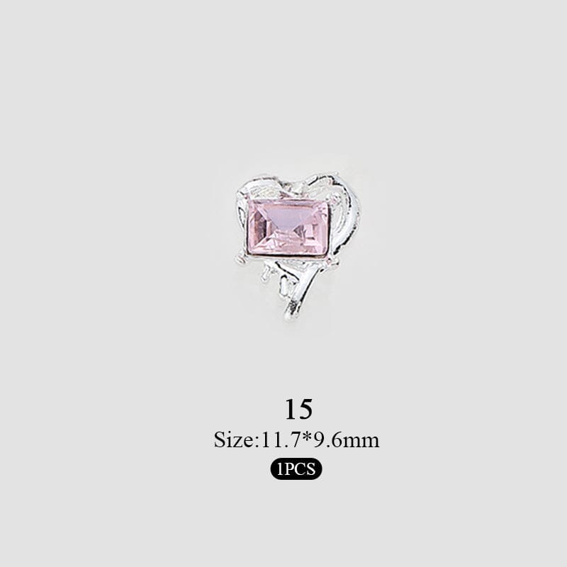 Pink Square Heart Rhinestones Alloy 3D Nail Decoration #15 Nail Decoration No Brand 