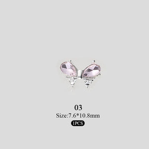 Pink Butterfly Rhinestones Alloy 3D Nail Decoration #03 Nail Decoration No Brand 
