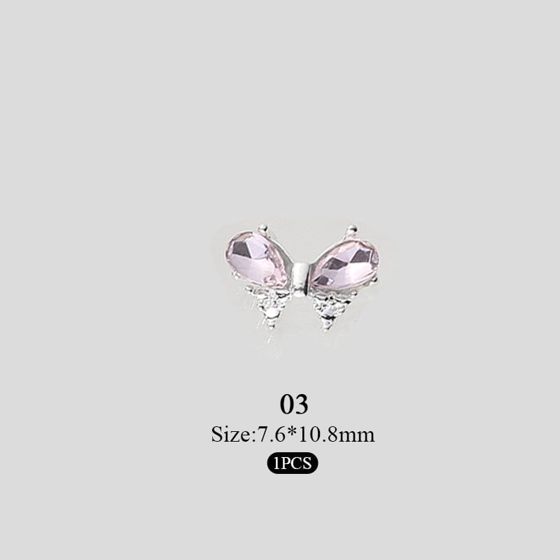 Pink Butterfly Rhinestones Alloy 3D Nail Decoration #03 Nail Decoration No Brand 