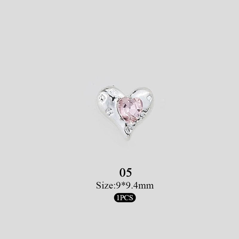 Pink Heart Rhinestones Alloy 3D Nail Decoration #05 Nail Decoration No Brand 