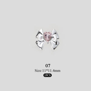 Pink Heart Bowknot Rhinestones Alloy 3D Nail Decoration #07 Nail Decoration No Brand 