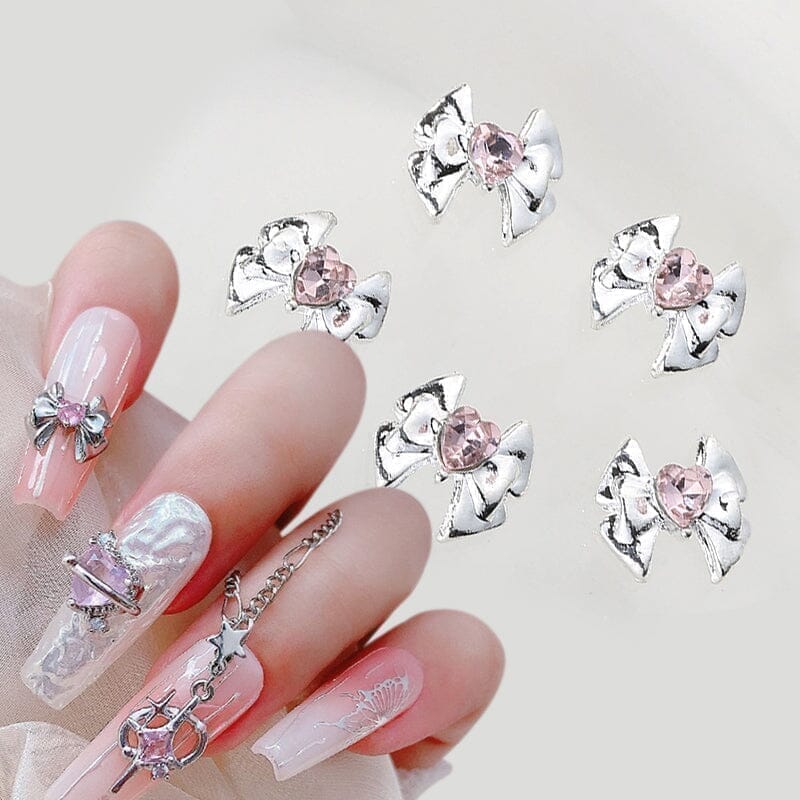 Pink Heart Rhinestones Alloy 3D Nail Decoration #05 Nail Decoration No Brand 