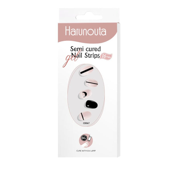 16 Tips Black Lines Moon Semi-cured Gel Nail Wraps C0067 Nail Sticker Harunouta 