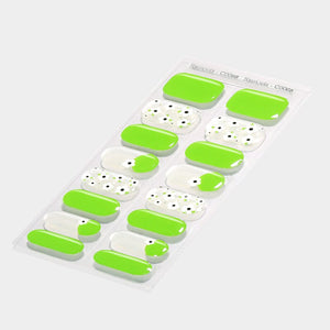 16 Tips White Flowers Green Semi-cured Gel Nail Wraps C0068 Nail Sticker Harunouta 