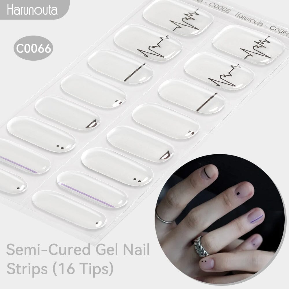 16 Tips Black Lines Semi-cured Gel Nail Wraps C0066 Nail Sticker Harunouta 