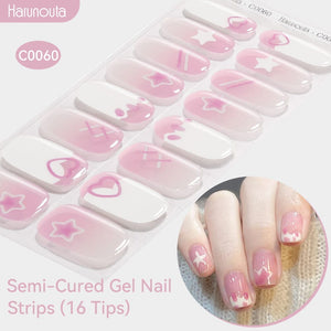 16 Tips Semi-cured Gel Nail Wraps C0057-C0071 Nail Sticker Harunouta C0060 
