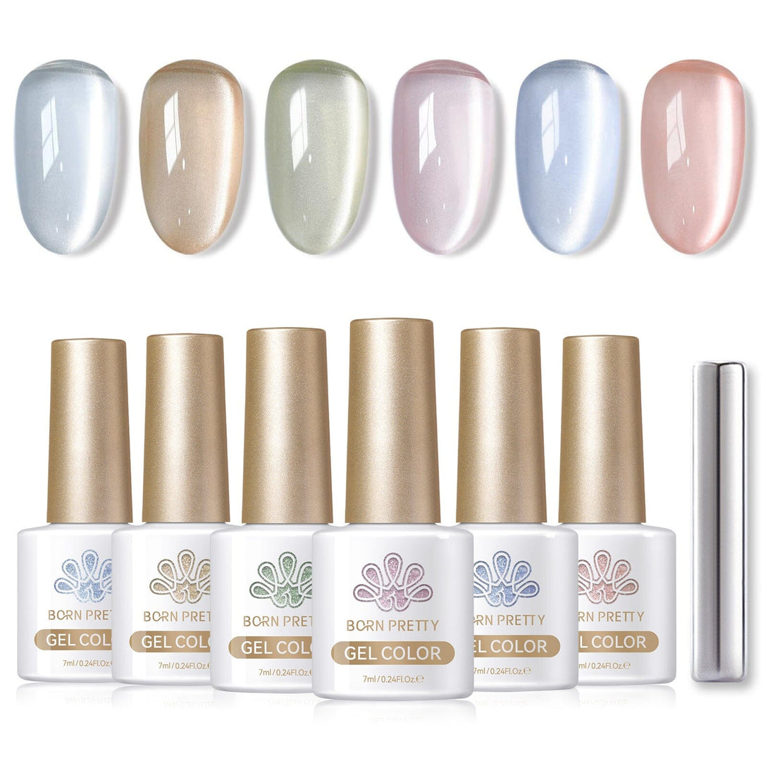 6 Colors Glass Cat Magnetic Gel Polish Set M08 Jasmine Blossoms 7ml Gel Nail Polish BORN PRETTY 