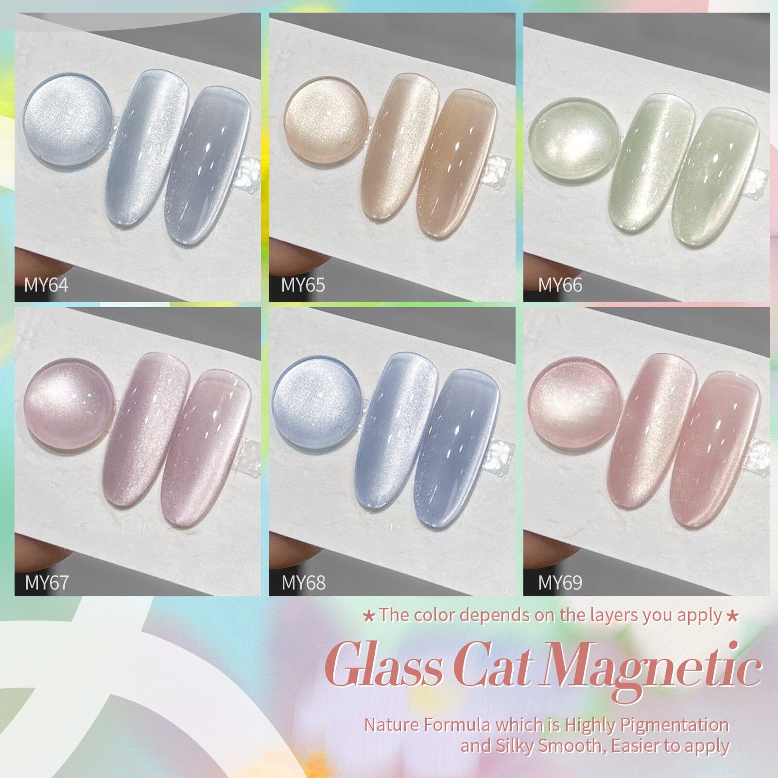 6 Colors Glass Cat Magnetic Gel Polish Set M08 Jasmine Blossoms 7ml Gel Nail Polish BORN PRETTY 