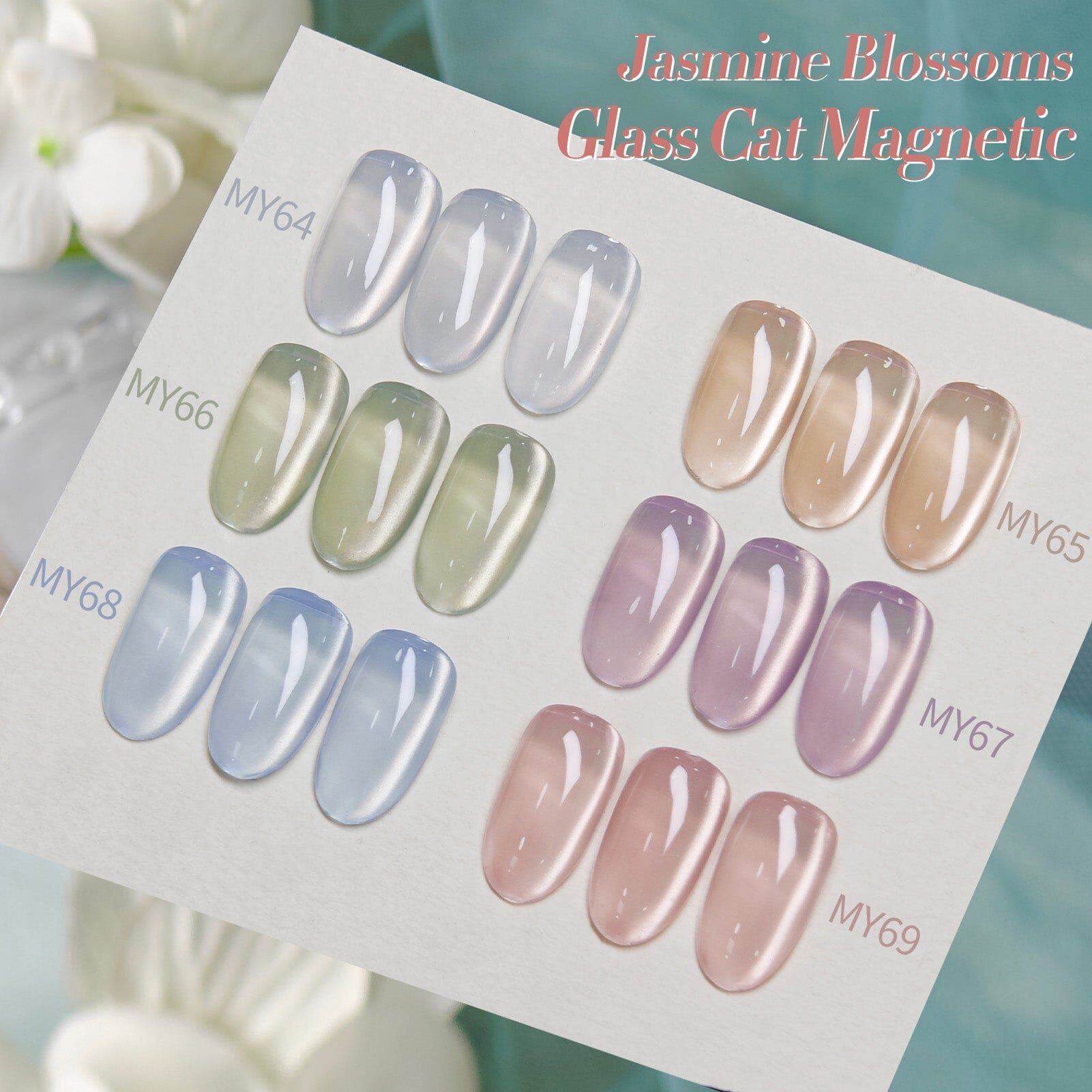 6 Colors Glass Cat Magnetic Gel Polish Set M08 Jasmine Blossoms 7ml Gel Nail Polish BORN PRETTY 