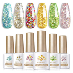 6 Colors Glitter Sequins Gel Polish S11 Summer 7ml Gel Nail Polish BORN PRETTY 