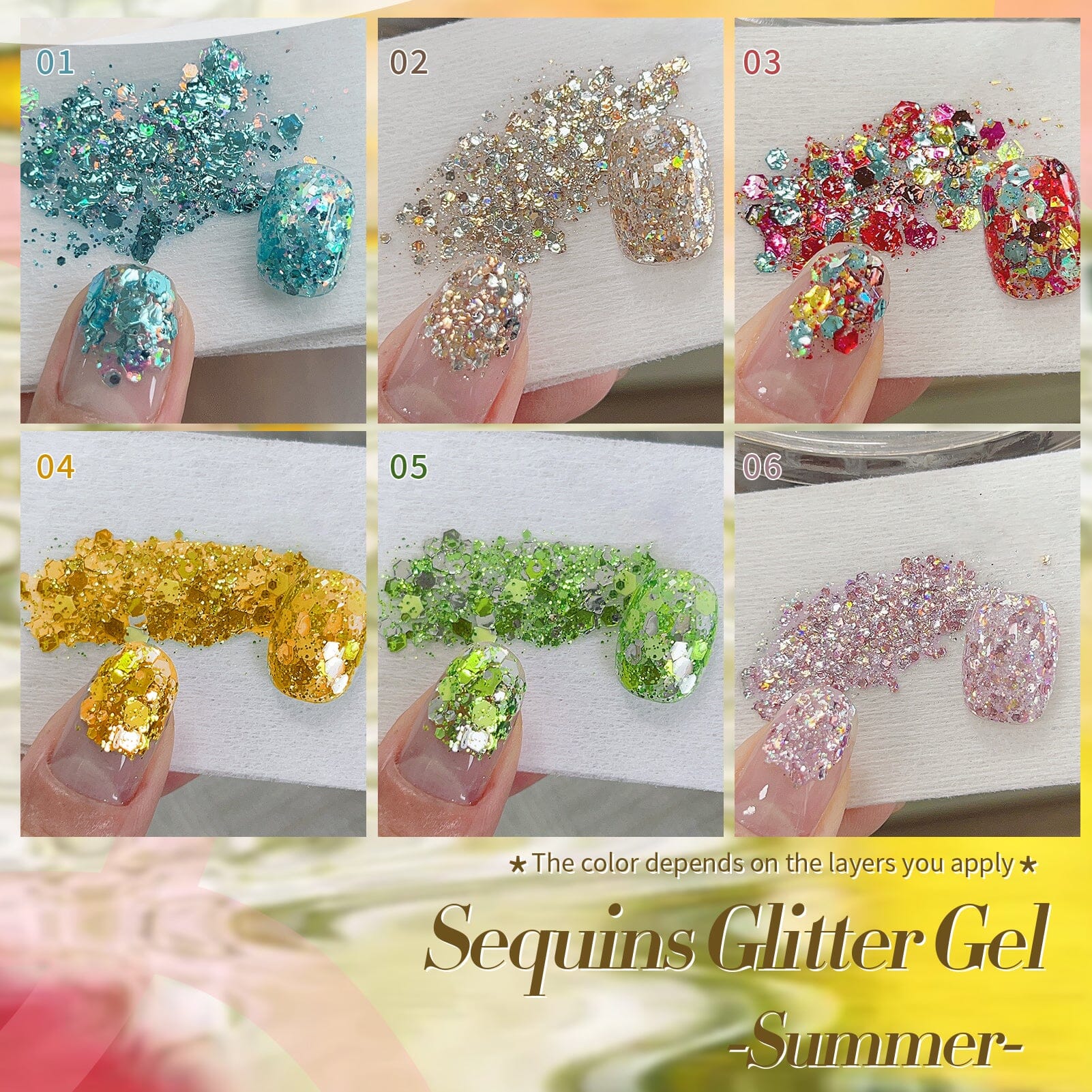 6 Colors Glitter Sequins Gel Polish S11 Summer 7ml Gel Nail Polish BORN PRETTY 