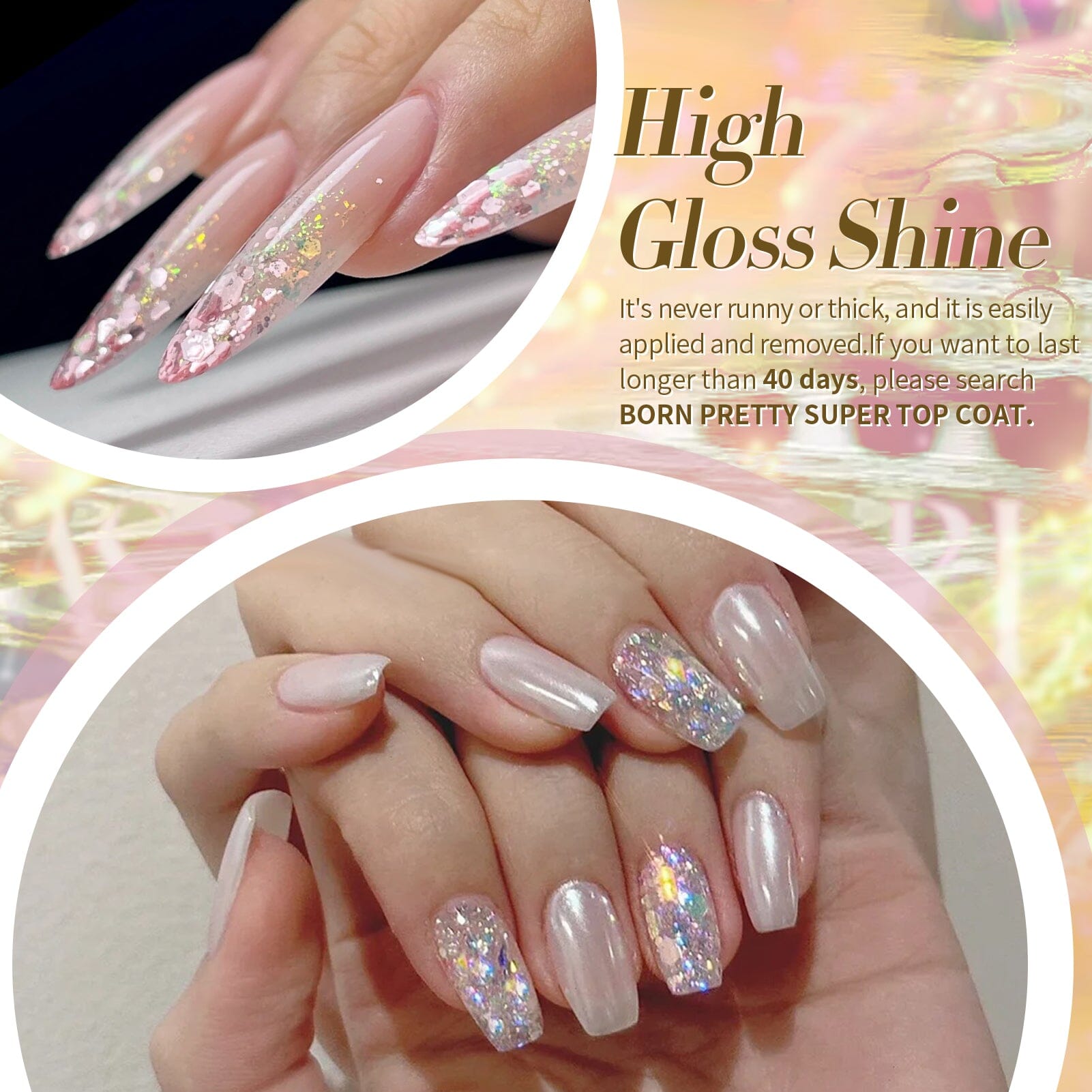 6 Colors Glitter Sequins Gel Polish S11 Summer 7ml Gel Nail Polish BORN PRETTY 