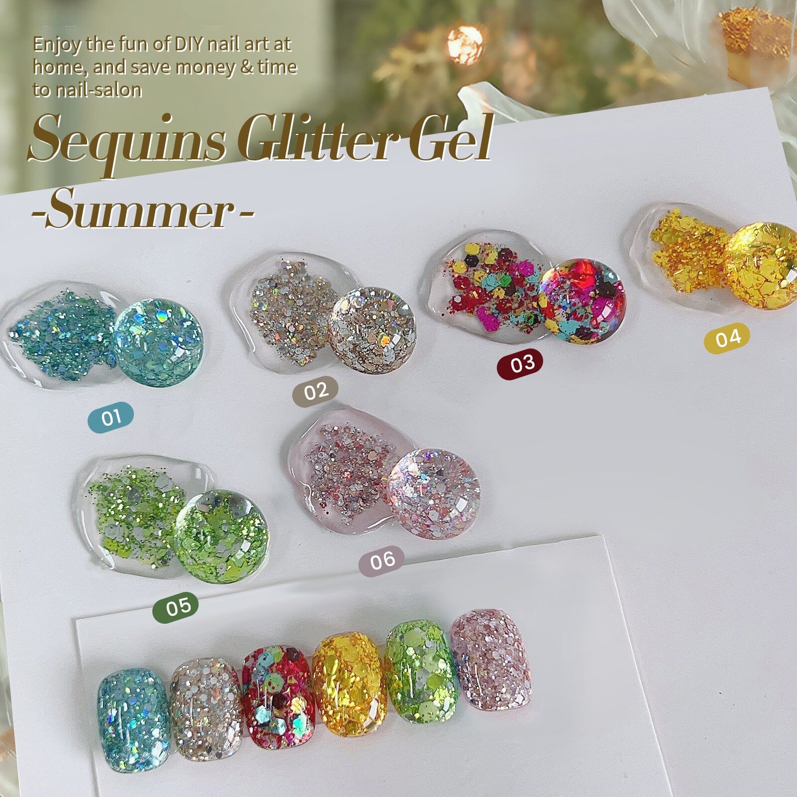 6 Colors Glitter Sequins Gel Polish S11 Summer 7ml Gel Nail Polish BORN PRETTY 