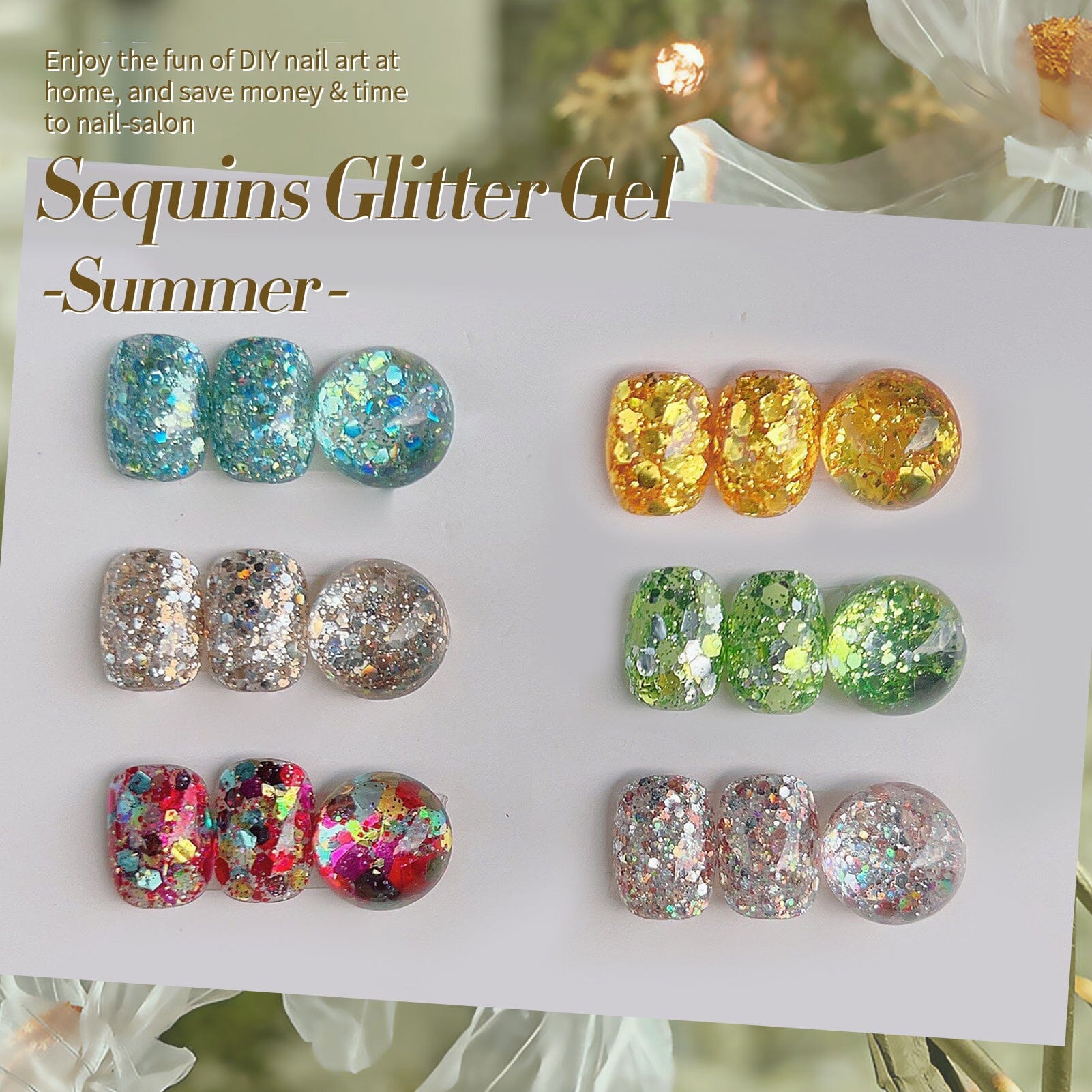 6 Colors Glitter Sequins Gel Polish S11 Summer 7ml Gel Nail Polish BORN PRETTY 
