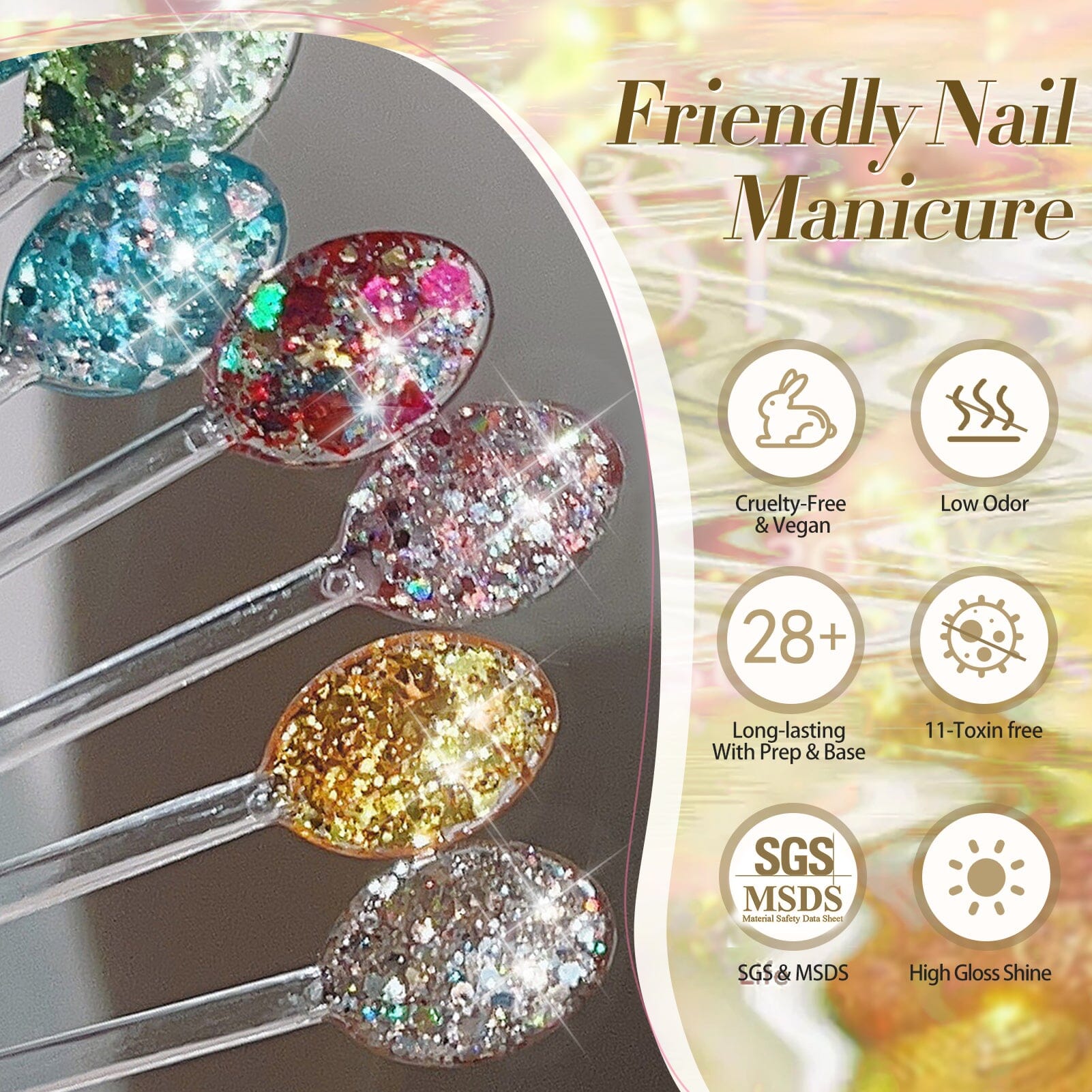 6 Colors Glitter Sequins Gel Polish S11 Summer 7ml Gel Nail Polish BORN PRETTY 