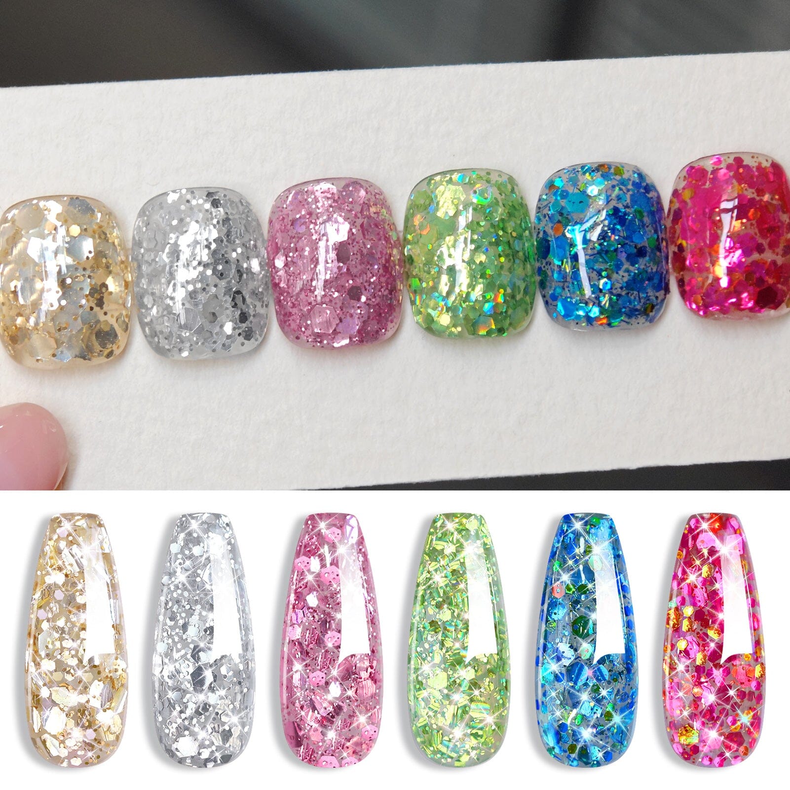 6 Colors Gold Silver Sequins Glitter Gel Polish Set S13 Holiday 7ml Gel Nail Polish BORN PRETTY 