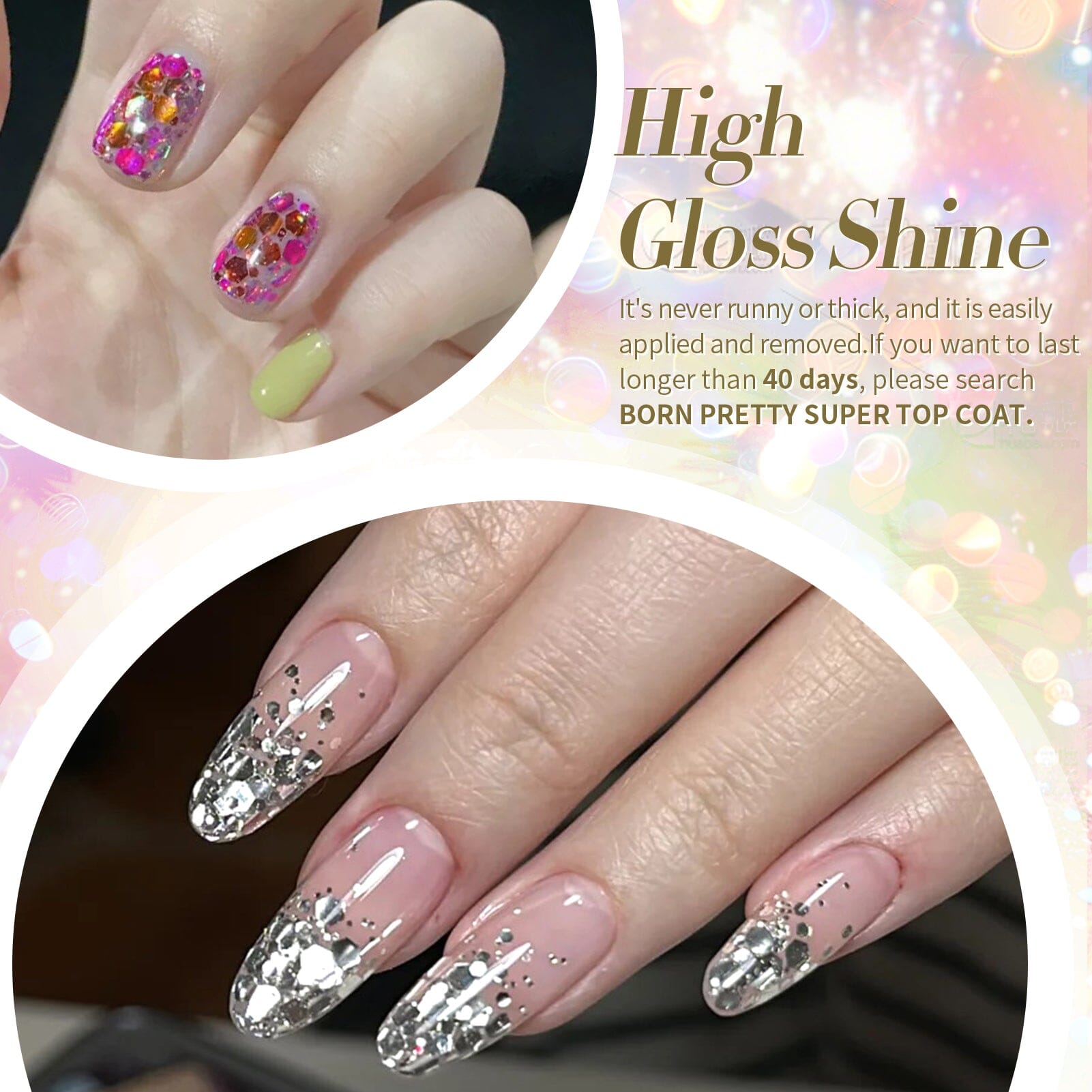 6 Colors Gold Silver Sequins Glitter Gel Polish Set S13 Holiday 7ml Gel Nail Polish BORN PRETTY 