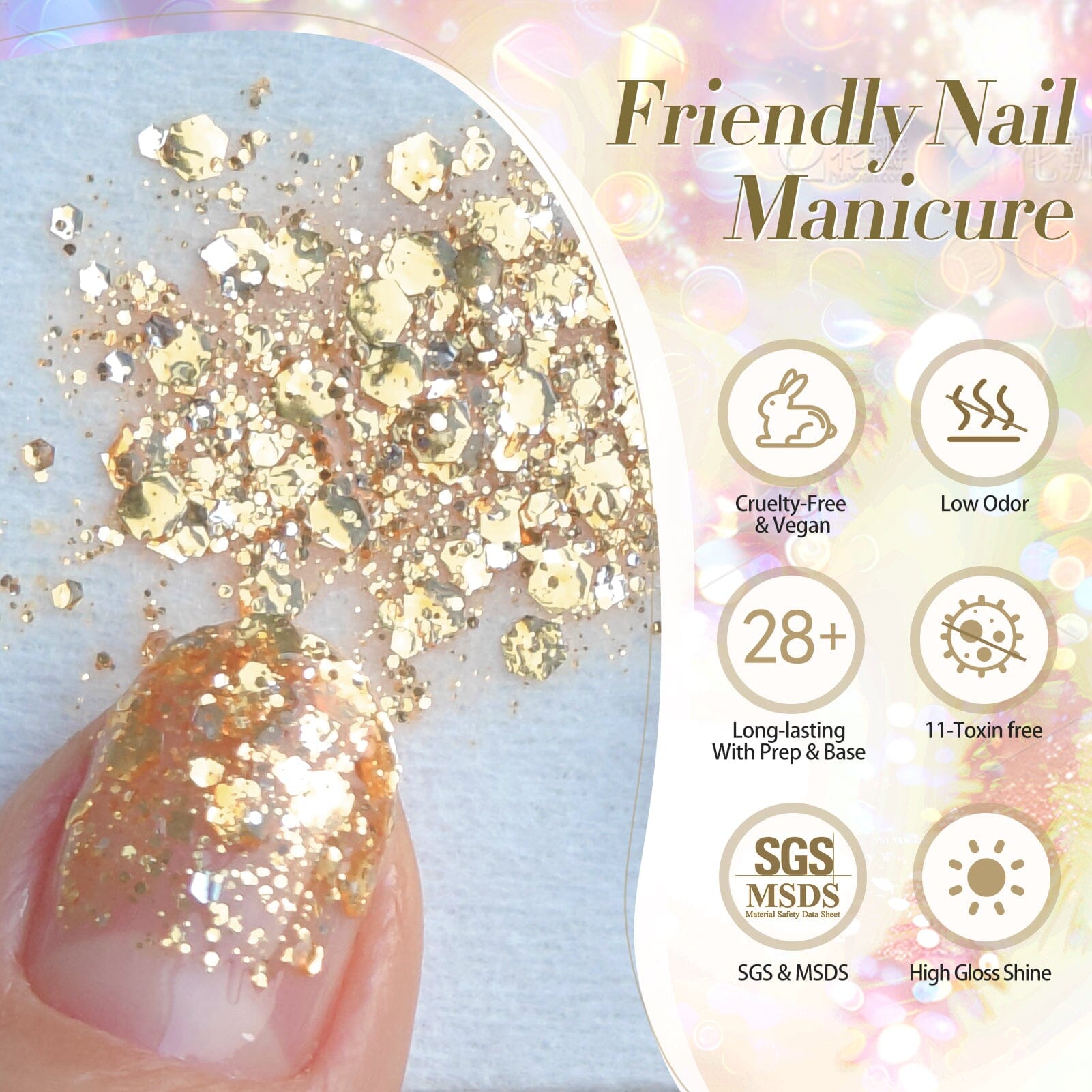 6 Colors Gold Silver Sequins Glitter Gel Polish Set S13 Holiday 7ml Gel Nail Polish BORN PRETTY 
