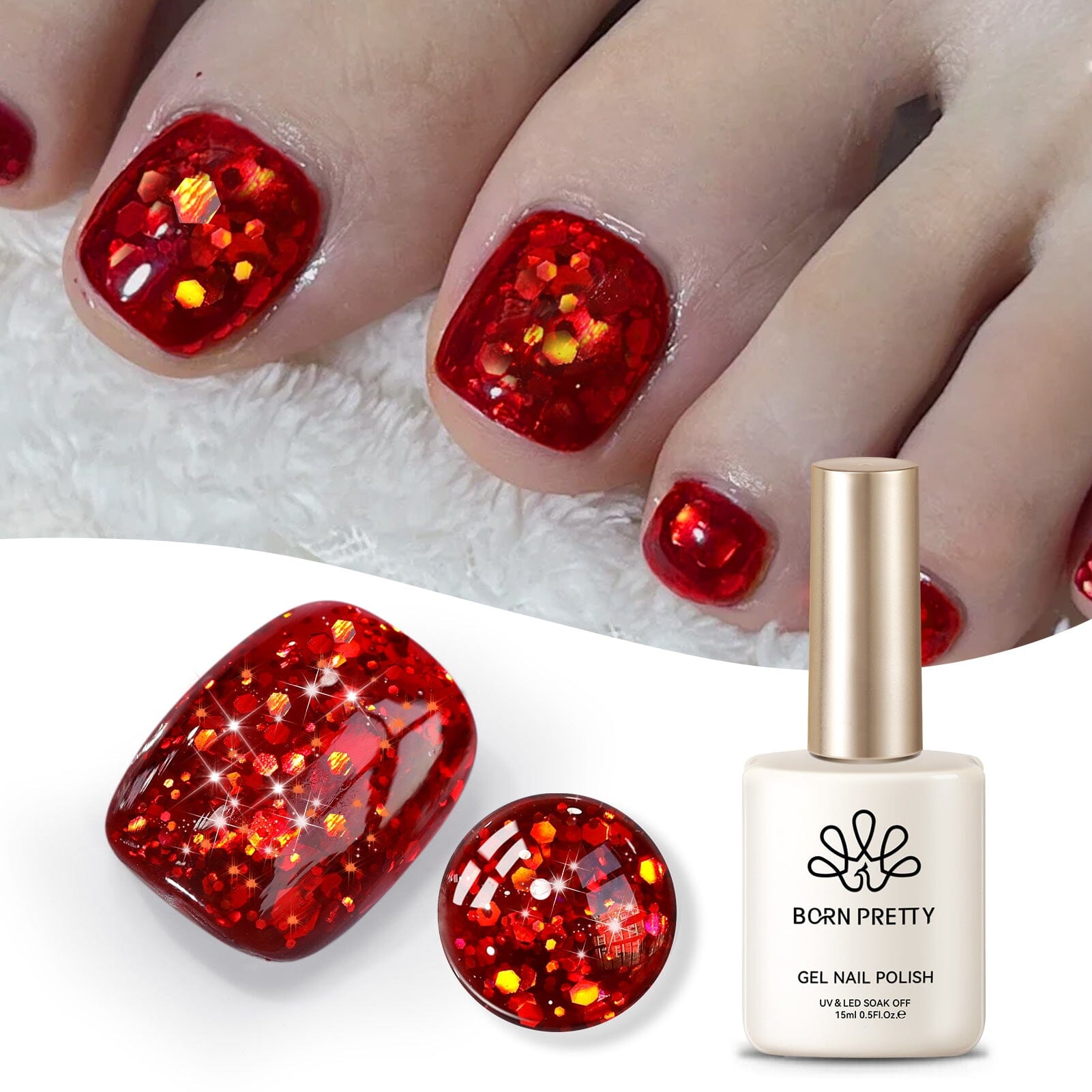 Red Sequins Glitter Gel Polish SG14 Vanity Fair 15ml Gel Nail Polish BORN PRETTY 