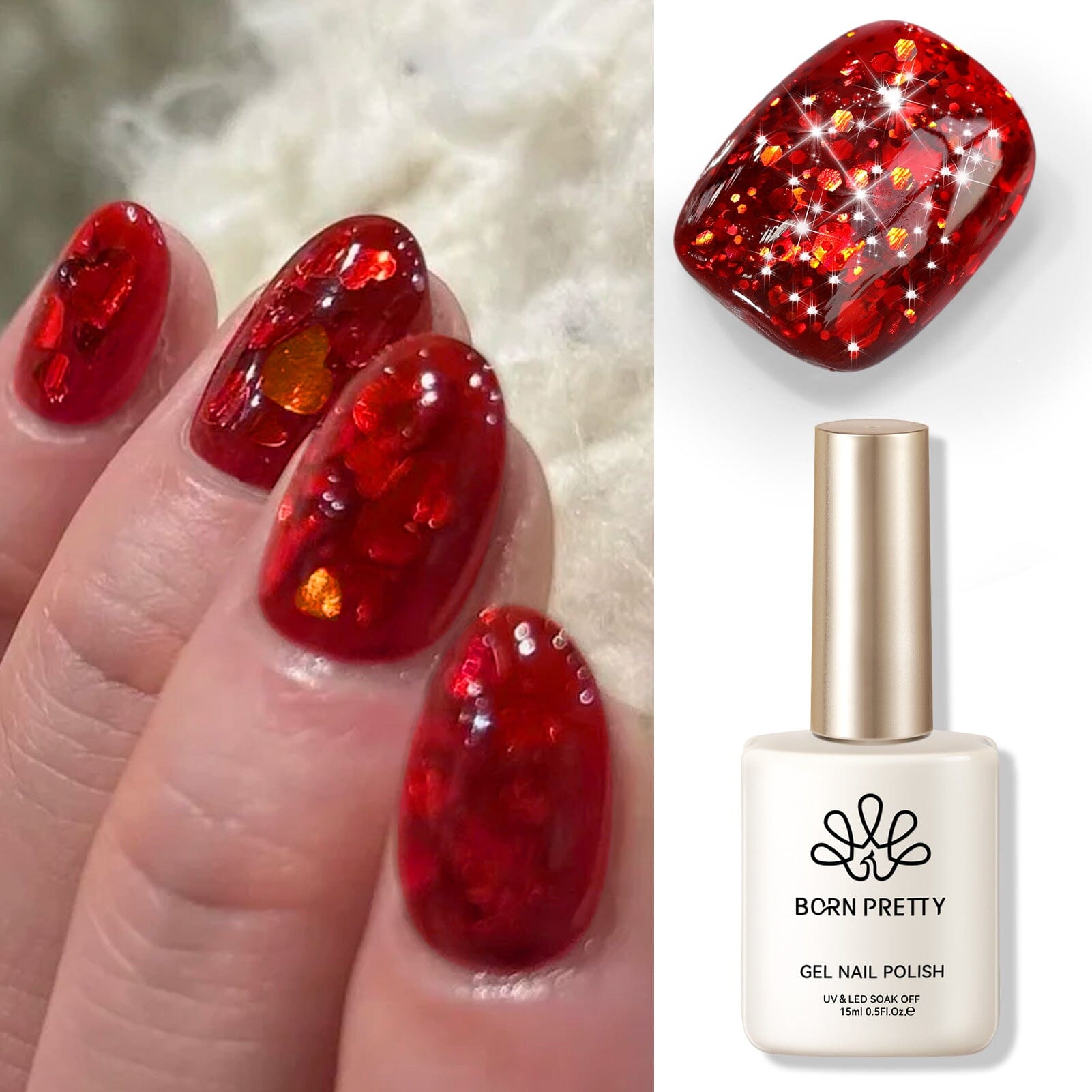 Red Sequins Glitter Gel Polish SG14 Vanity Fair 15ml Gel Nail Polish BORN PRETTY 