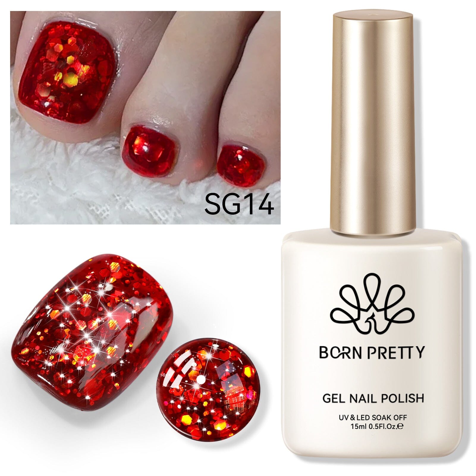 Red Sequins Glitter Gel Polish SG14 Vanity Fair 15ml Gel Nail Polish BORN PRETTY 