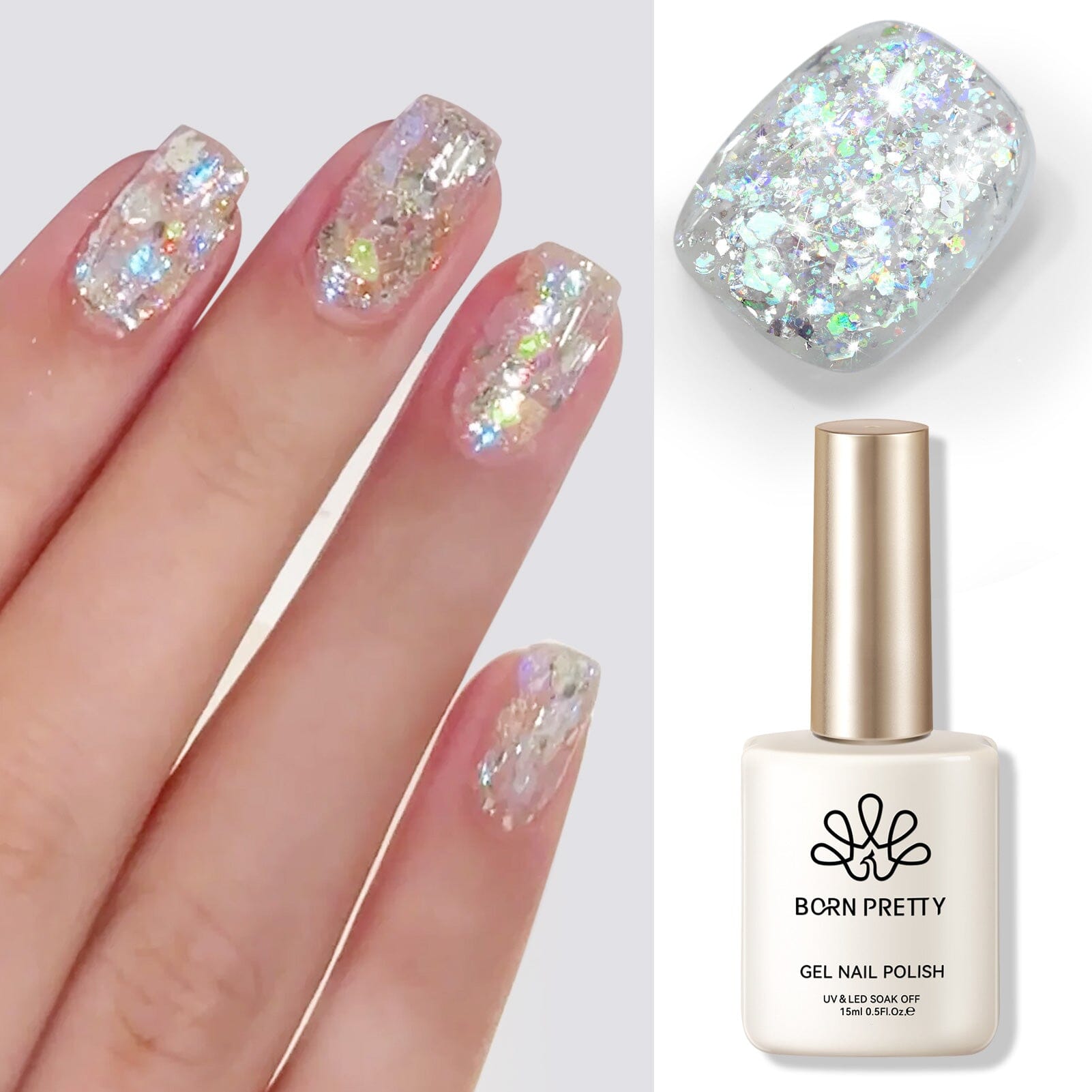 Silver Colorful Sequins Glitter Gel Polish SG05 Wish 15ml Gel Nail Polish BORN PRETTY 