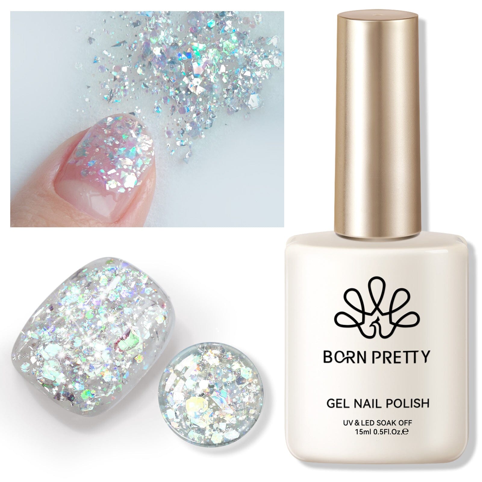 Silver Colorful Sequins Glitter Gel Polish SG05 Wish 15ml Gel Nail Polish BORN PRETTY 