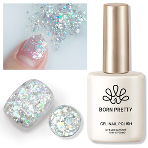 Silver Colorful Sequins Glitter Gel Polish SG05 Wish 15ml Gel Nail Polish BORN PRETTY 