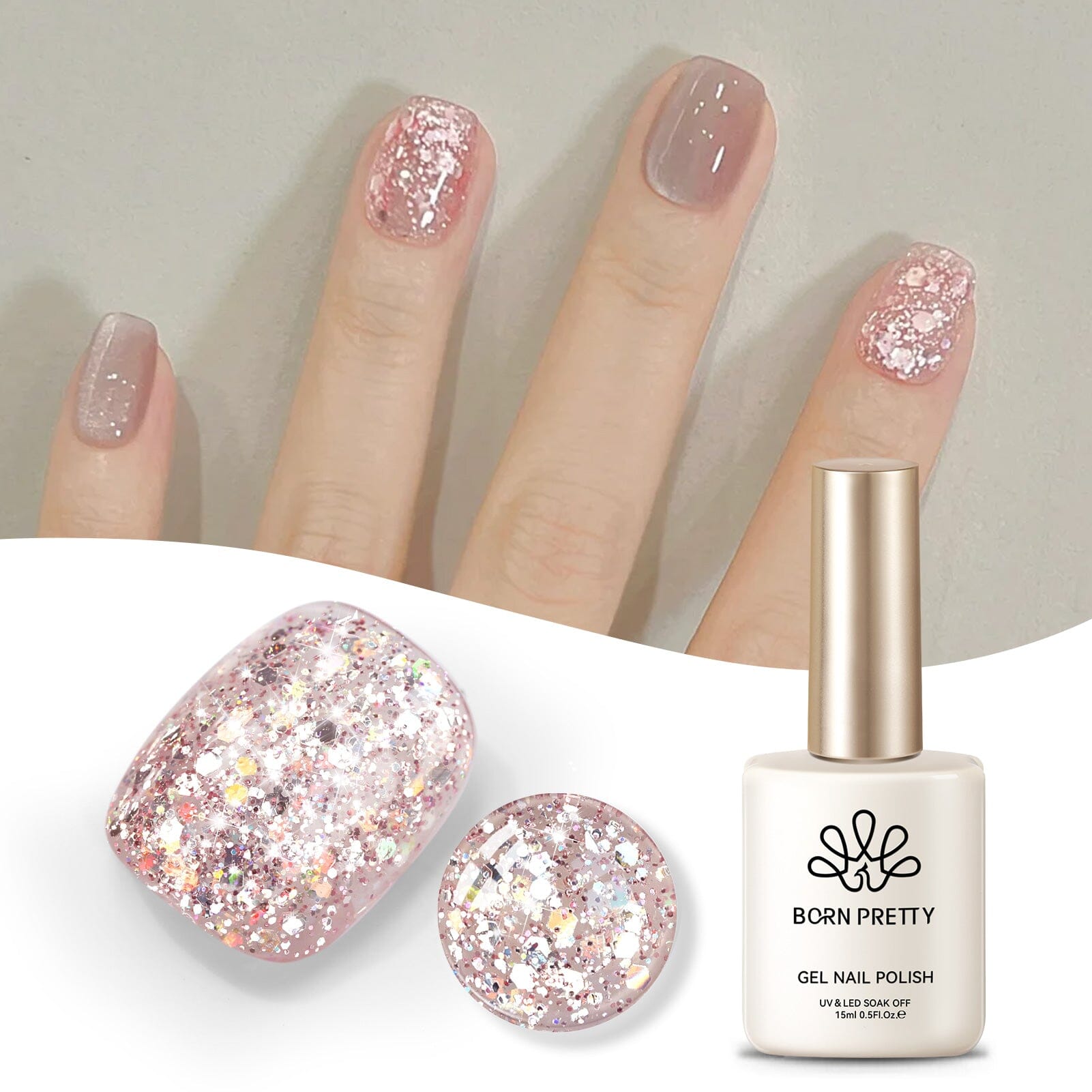 Pink Colorful Sequins Glitter Gel Polish SG07 Pink Crystal 15ml Gel Nail Polish BORN PRETTY 