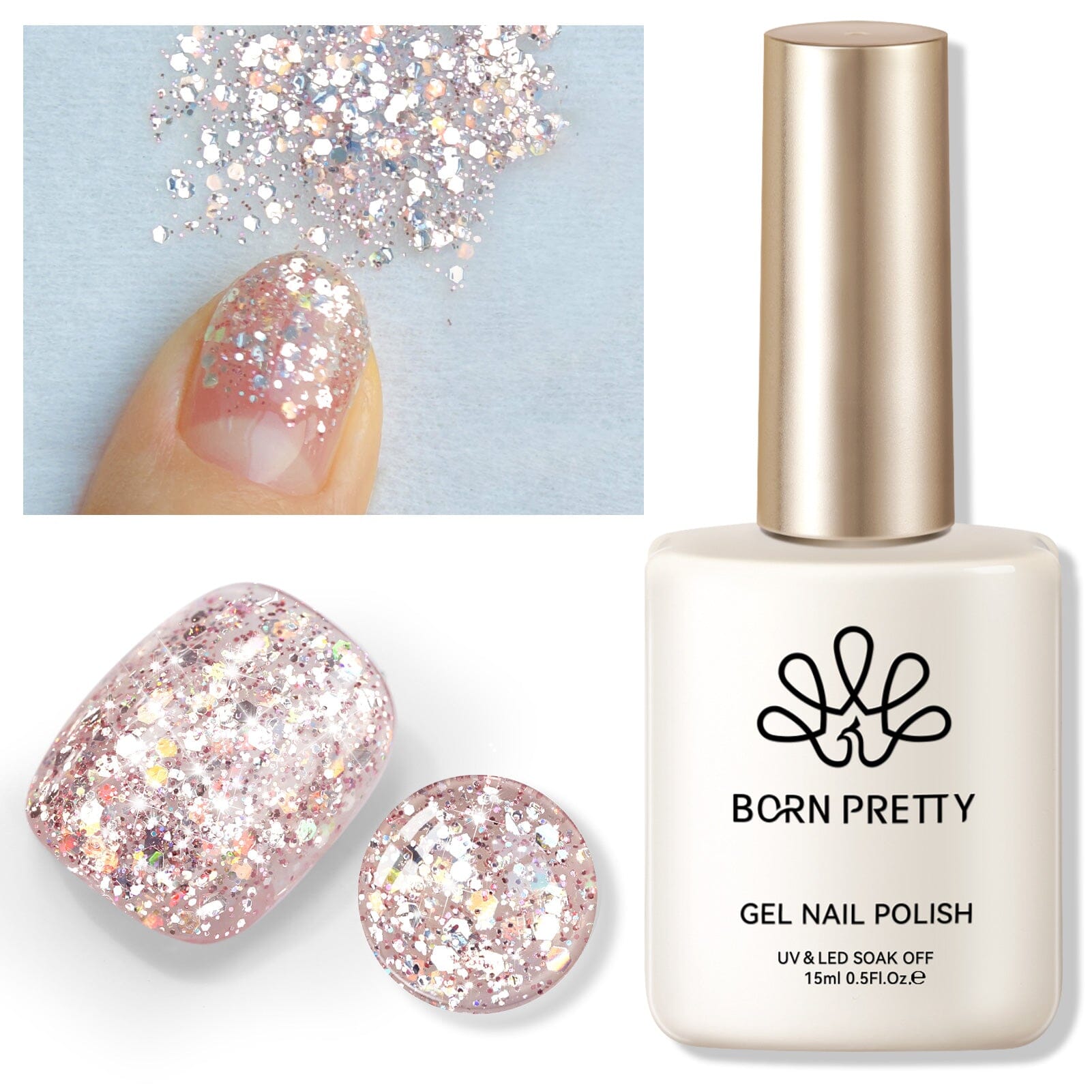 Pink Colorful Sequins Glitter Gel Polish SG07 Pink Crystal 15ml Gel Nail Polish BORN PRETTY 