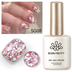 Rosegold Colorful Sequins Glitter Gel Polish SG08 Fantasy Dream 15ml Gel Nail Polish BORN PRETTY 
