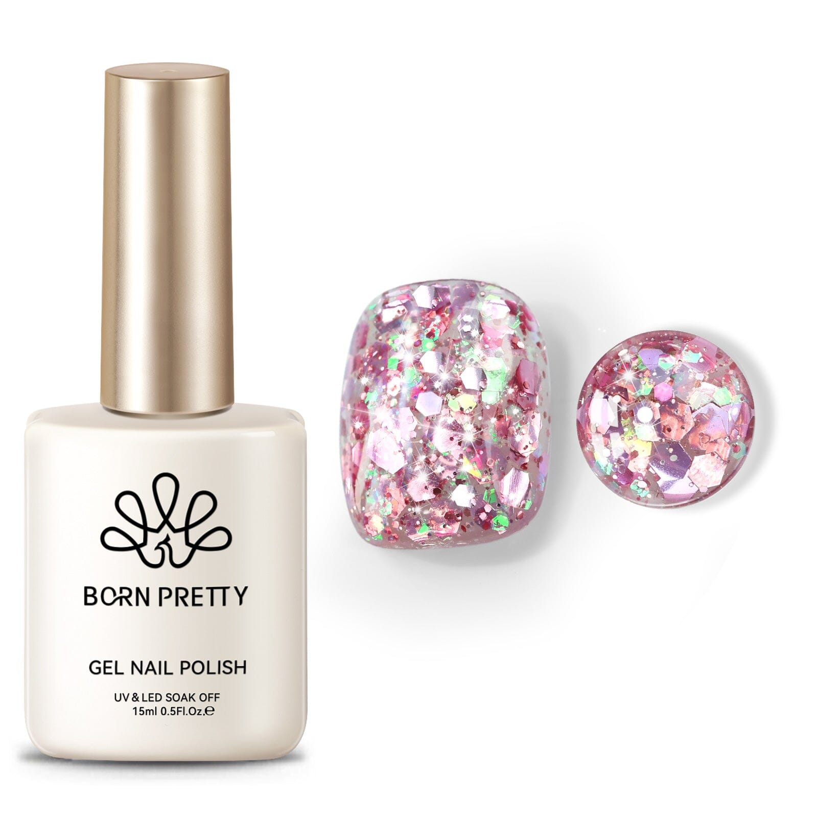 Rosegold Colorful Sequins Glitter Gel Polish SG08 Fantasy Dream 15ml Gel Nail Polish BORN PRETTY 