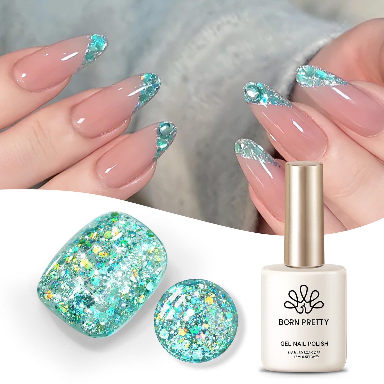 Green Colorful Sequins Glitter Gel Polish SG09 Spray Wave 15ml Gel Nail Polish BORN PRETTY 