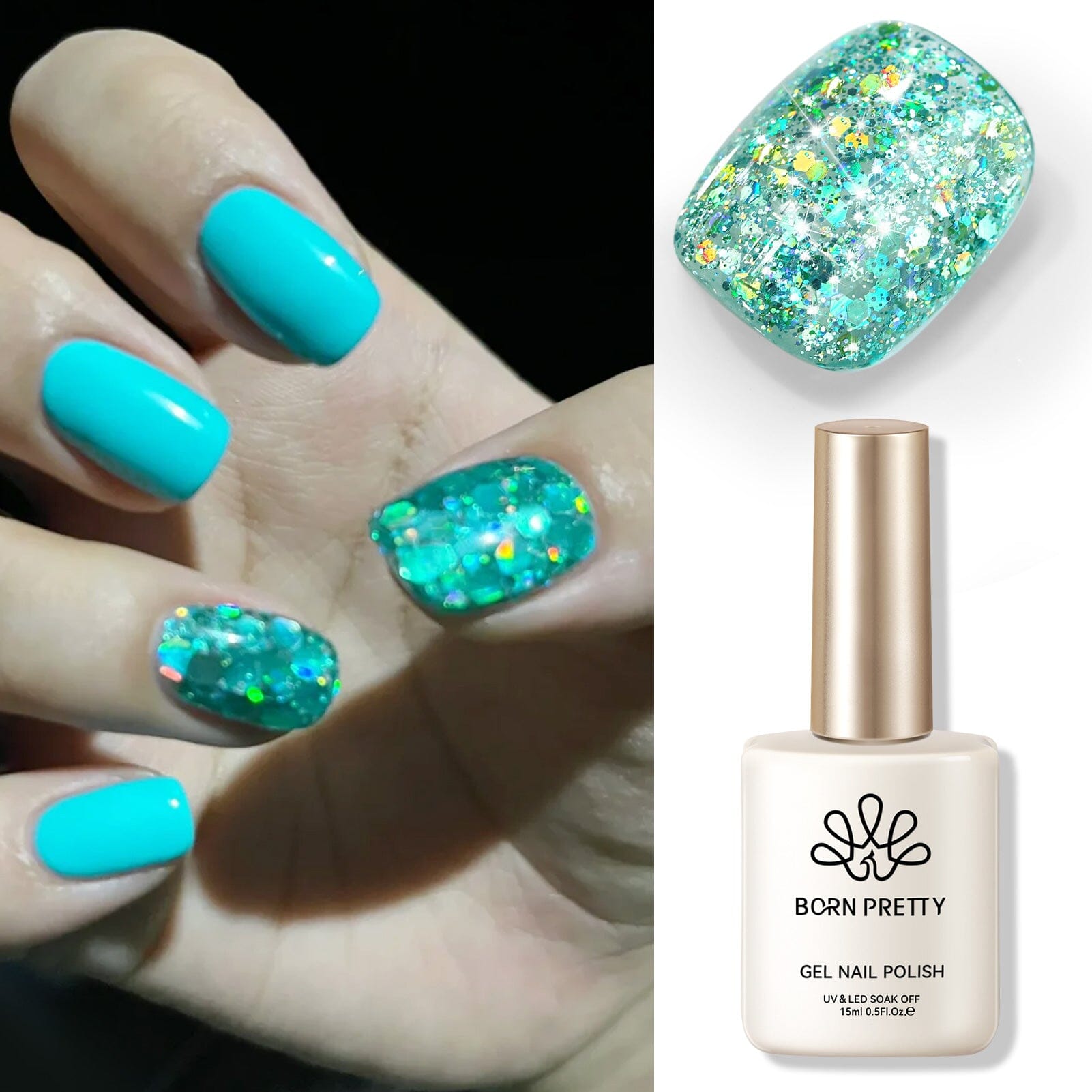 Green Colorful Sequins Glitter Gel Polish SG09 Spray Wave 15ml Gel Nail Polish BORN PRETTY 