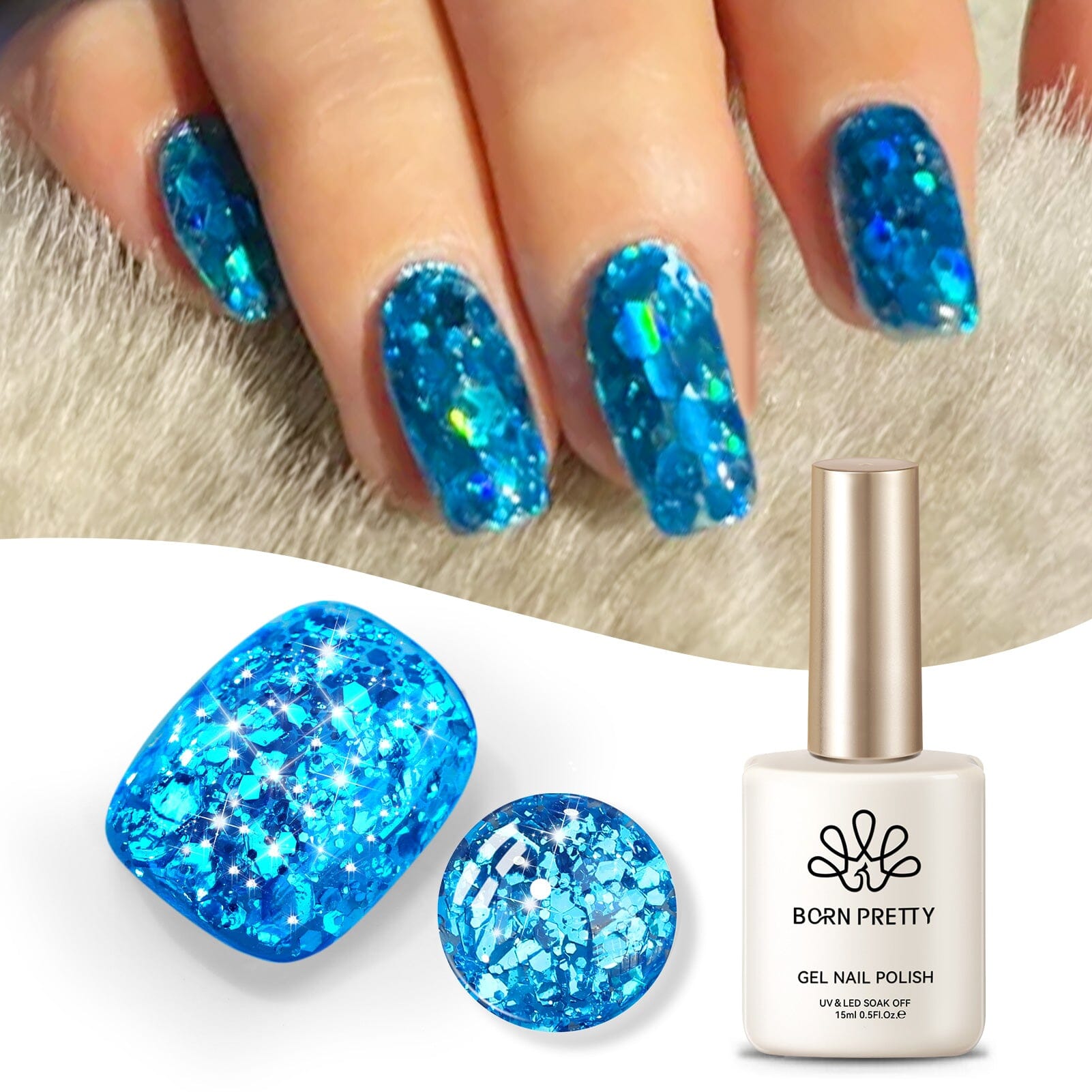 Blue Sequins Glitter Gel Polish SG13 Blue Harebell 15ml Gel Nail Polish BORN PRETTY 