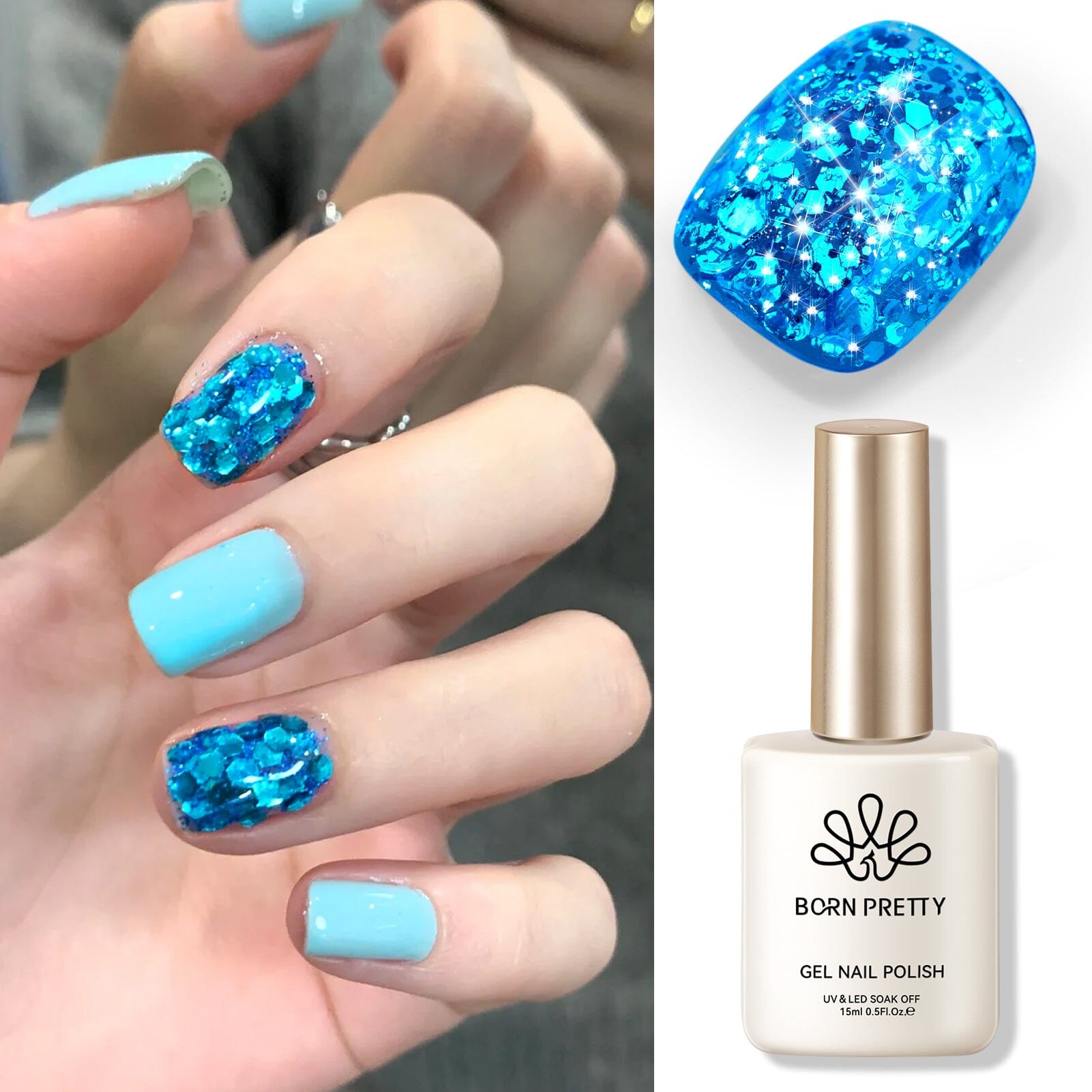 Blue Sequins Glitter Gel Polish SG13 Blue Harebell 15ml Gel Nail Polish BORN PRETTY 